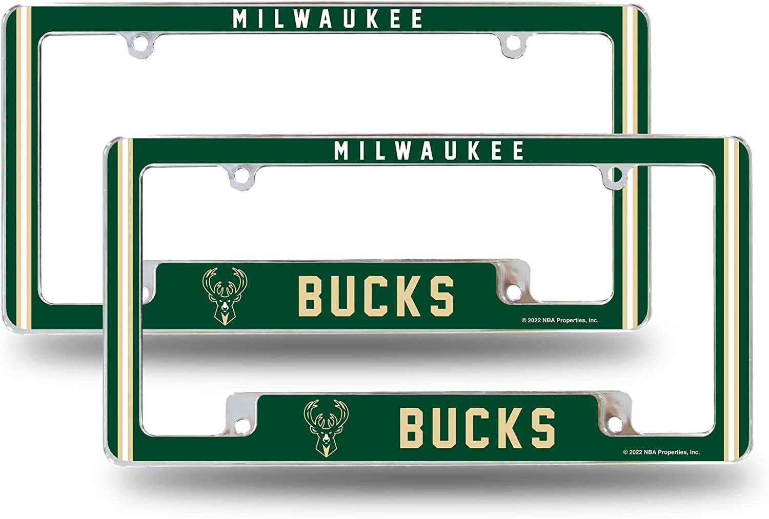 Milwaukee NBA Bucks (Set of 2) Chrome Metal License Plate Frames with Bold Full Frame Design