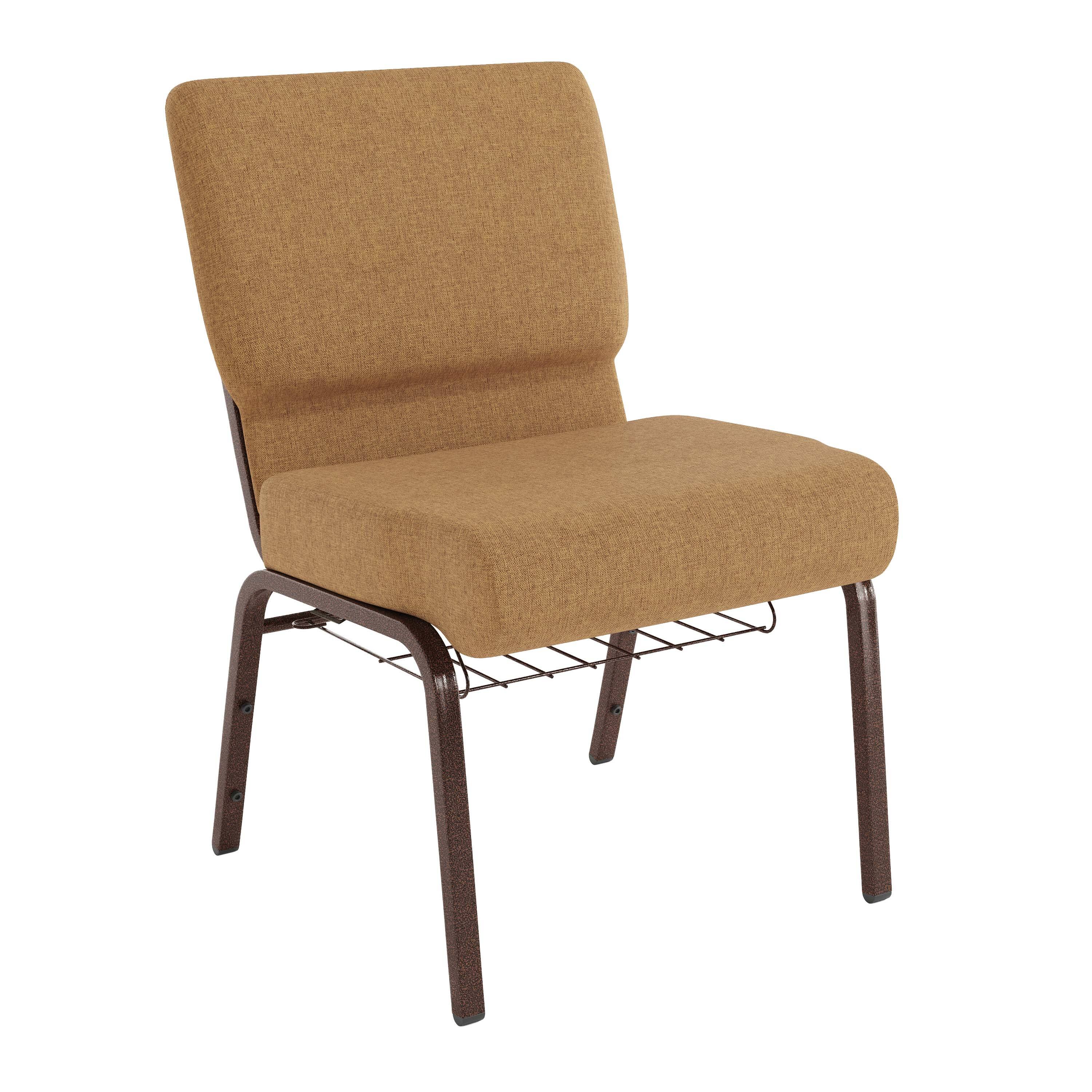 Flash Furniture - HERCULES Series 21''W Church Chair in Caramel Fabric with Cup Book Rack - Copper Vein Frame - Brown