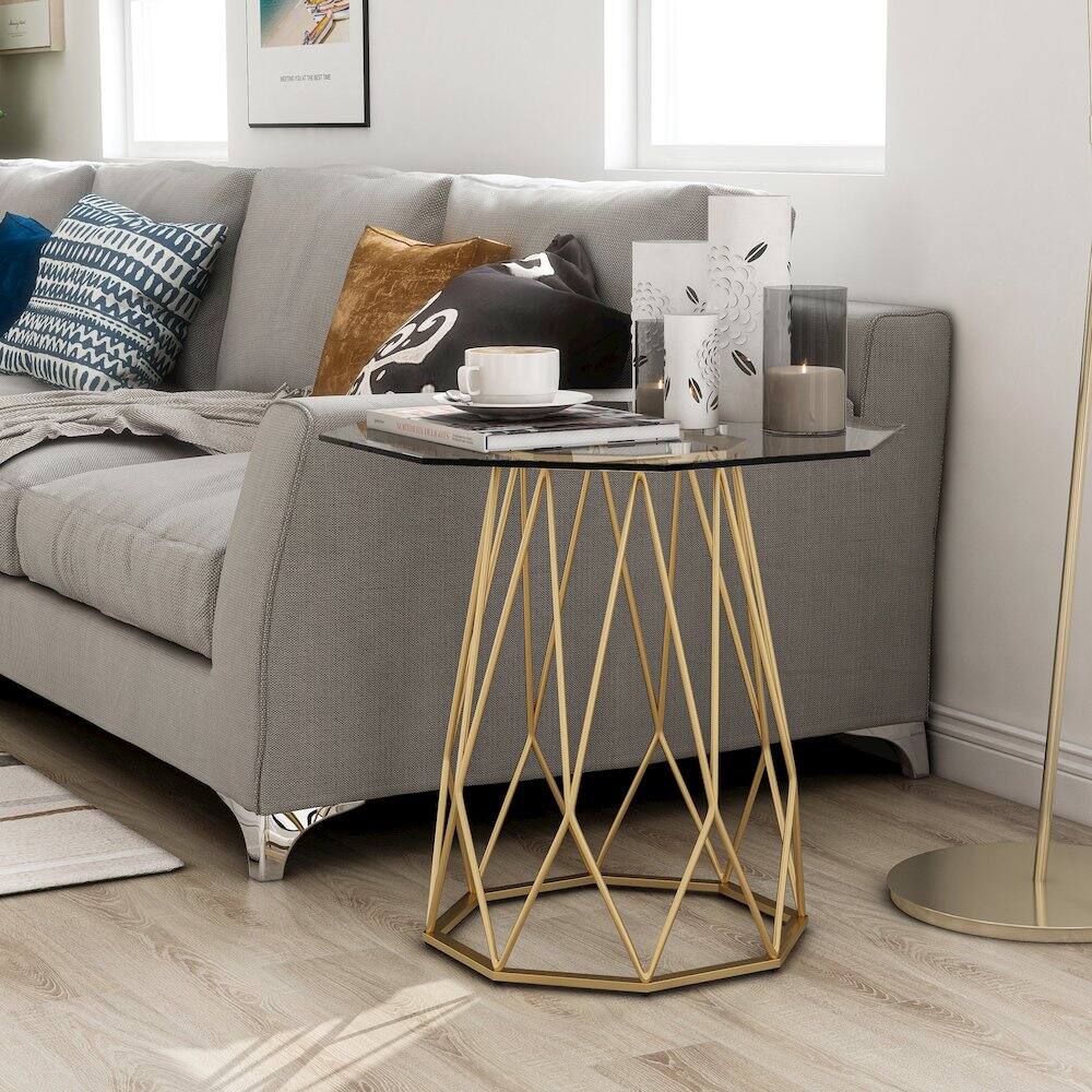 Angle. Furniture of America - Growder Contemporary Glass Top End Table - Gold.