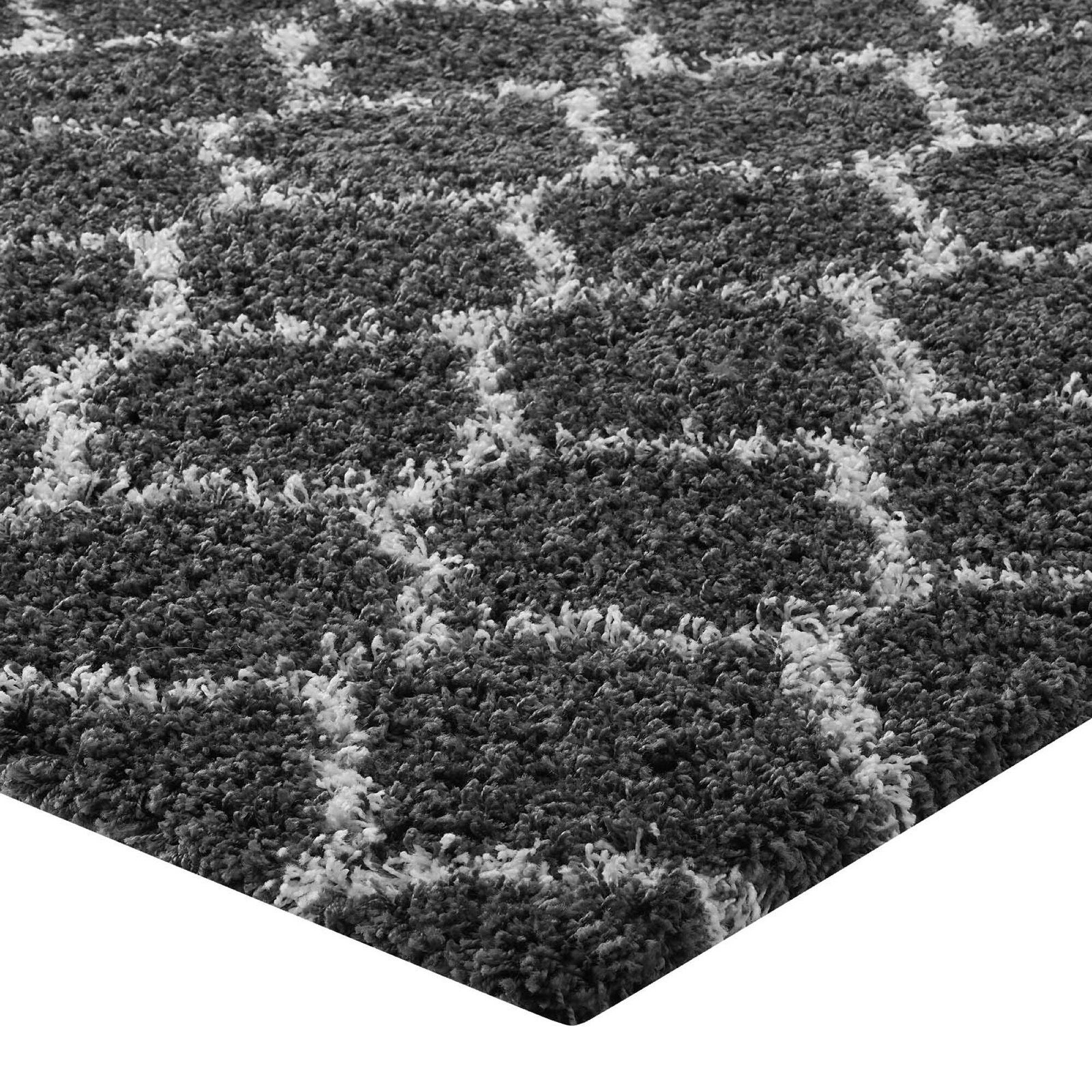 Alt View 2. Modway - Solvea Moroccan Trellis Shag Area Rug - Dark Gray and Ivory.