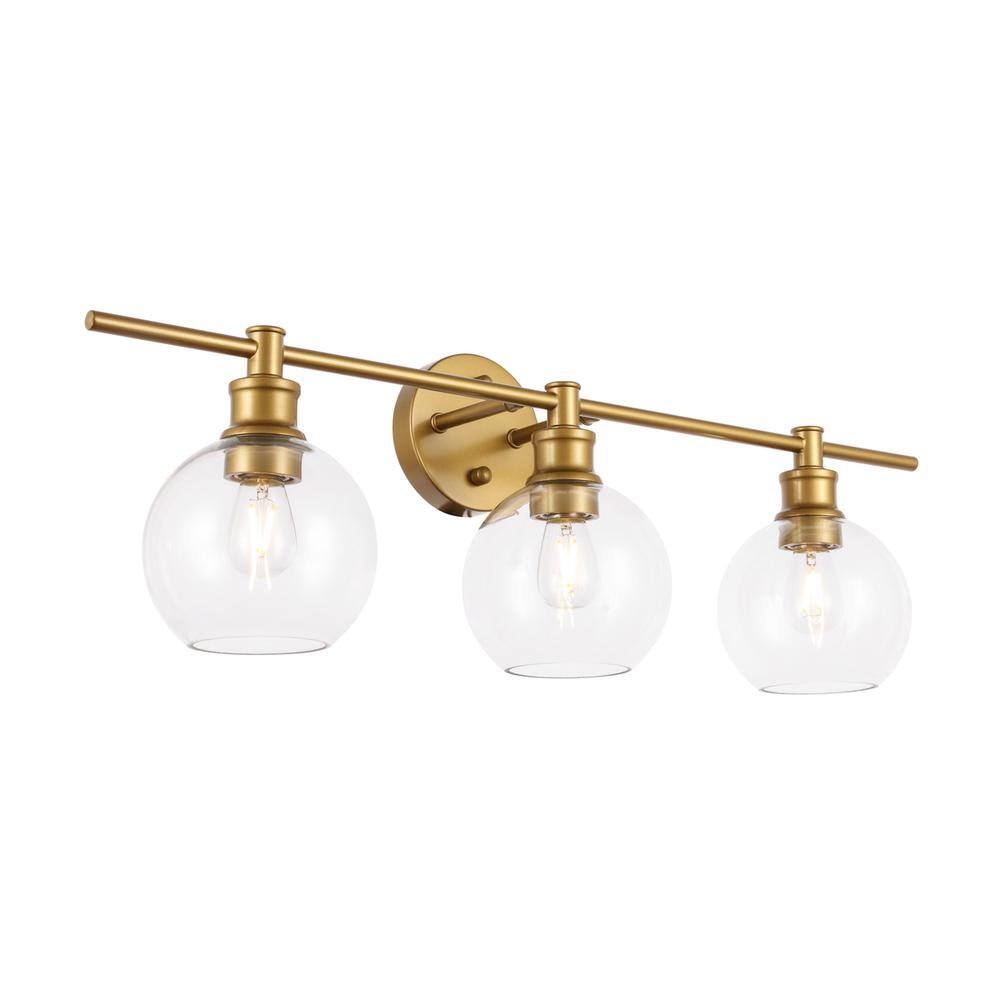Angle. Living District - Collier 3 light Brass and Clear glass Wall sconce - Brass And Clear Glass.
