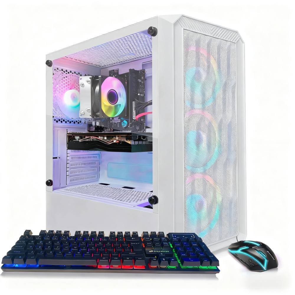 Front. STGAubron - STGAubron Gaming PC Computer Desktop, AMD Athlon 3000G 3.5Ghz, Radeon RX 580 8G GDDR5, 16G DDR4 , 1T SSD, Win11 H, White - Black.