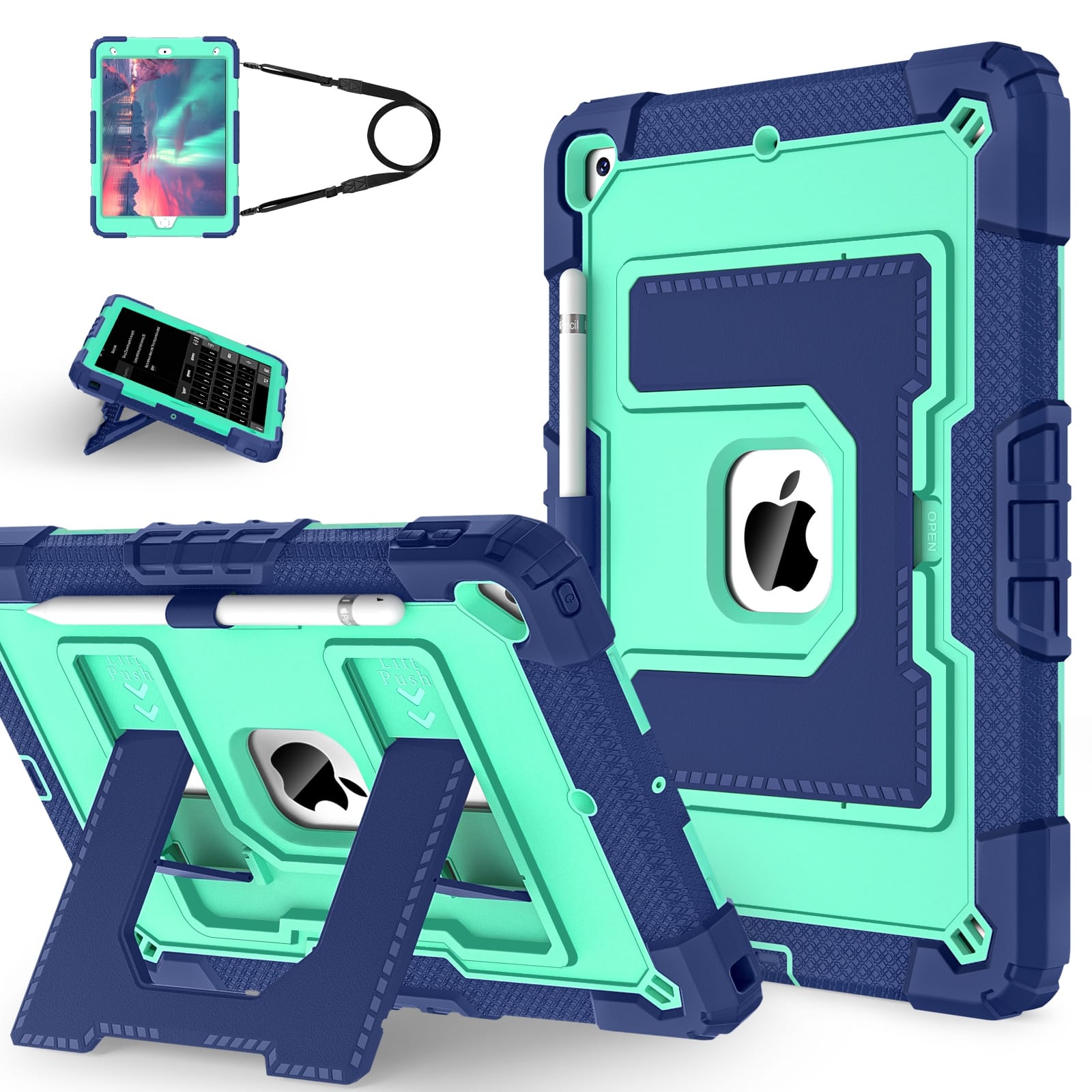 UUCOVER - Rugged Protective Case for iPad 9th 8th 7th Gen 10.2-inch (2021/2020/2019) Shockproof Stand Cover with Shoulder Strap - Mint+Navy price history on PriceWatchPro