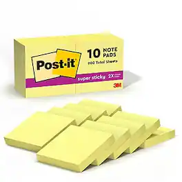 Post-it - Super Sticky Notes, 1 7/8" x 1 7/8", Canary Collection, 90 Sheet/Pad, 10 Pads/Pack - Canary Yellow