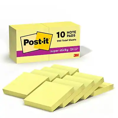 10 Note Pads
900 Total Sheets
Post-it
Super Sticky 2X
3M
