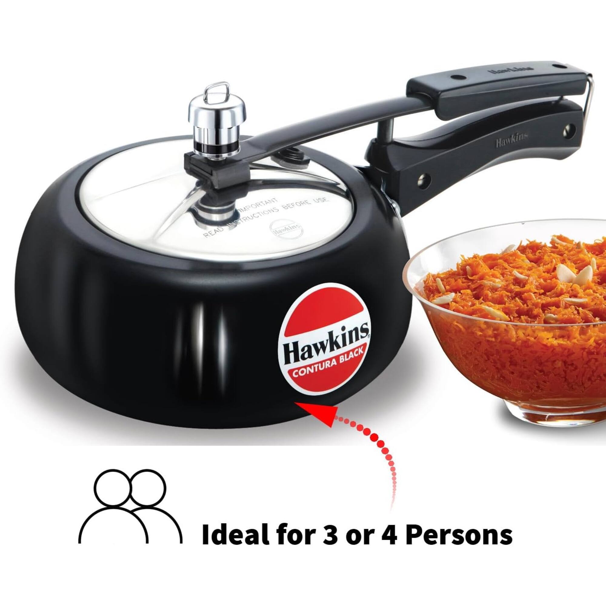 Hawkins  
USE IMPORTANT BEFORE READ INSTRUCTIONS  
Hawkins CONTURA BLACK  
Ideal for 3 or 4 Persons
