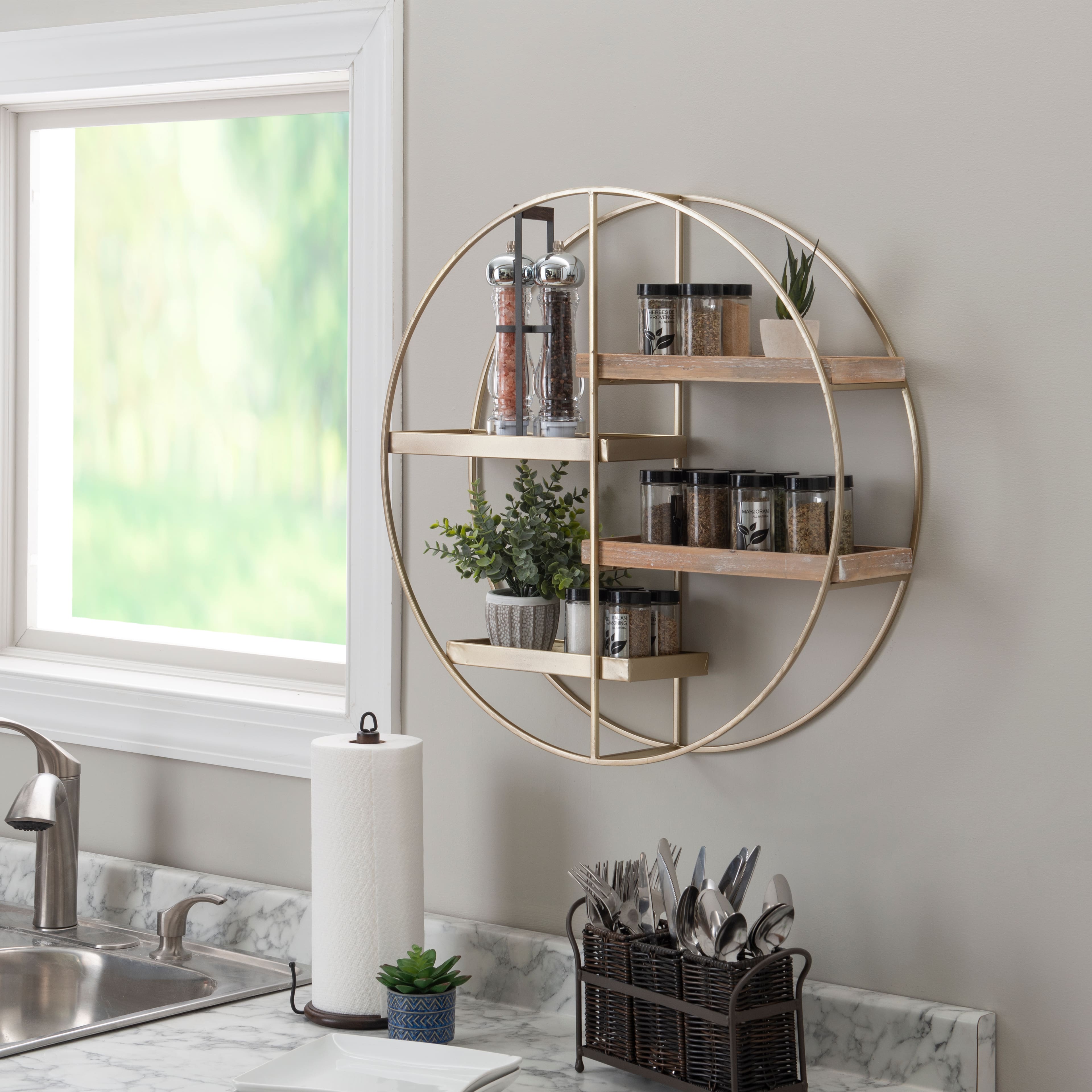 Alt View Zoom 16. Linon Home Décor - Dormody Round 4-Shelf Wall Storage - Gold.