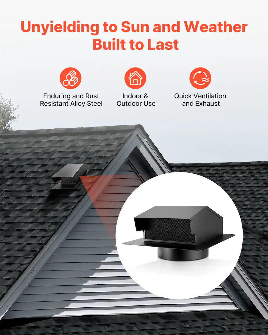 Cover Modl VEVOR 6 inch Hooded Wall Vent Cover, Square AC Vent Gable Cover ...