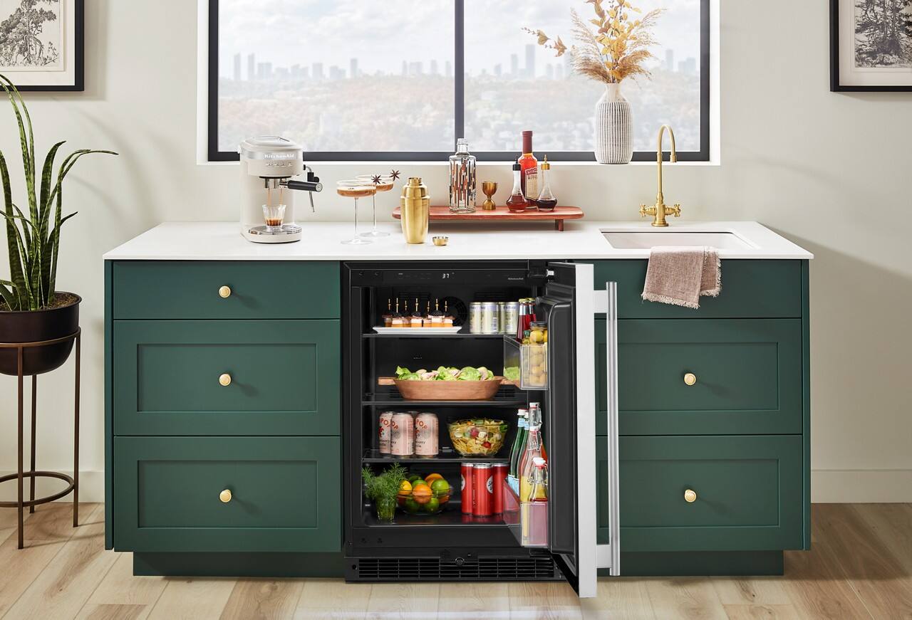Alt View 5. KitchenAid - 5.0 Cu. Ft. Undercounter Refrigerator - Black Cabinet/Stainless Doors.
