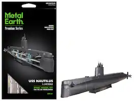 Model Kit USS Nautilus (SSN-571) Submarine "United States Navy" (Challenging Difficulty) Steel Model by Metal Earth - Gray