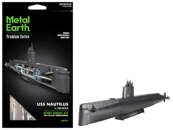 USS NAUTILUS
3-Sheet Model
Metal Earth
Premium Series
BIGGER
MORE DETAILS
MORE FUN
USS NAUTILUS
1:342 SCALE
STEEL MODEL KIT
NO GLUE REQUIRED
AGES 14+
571 USS NAUTILUS-S5N-571