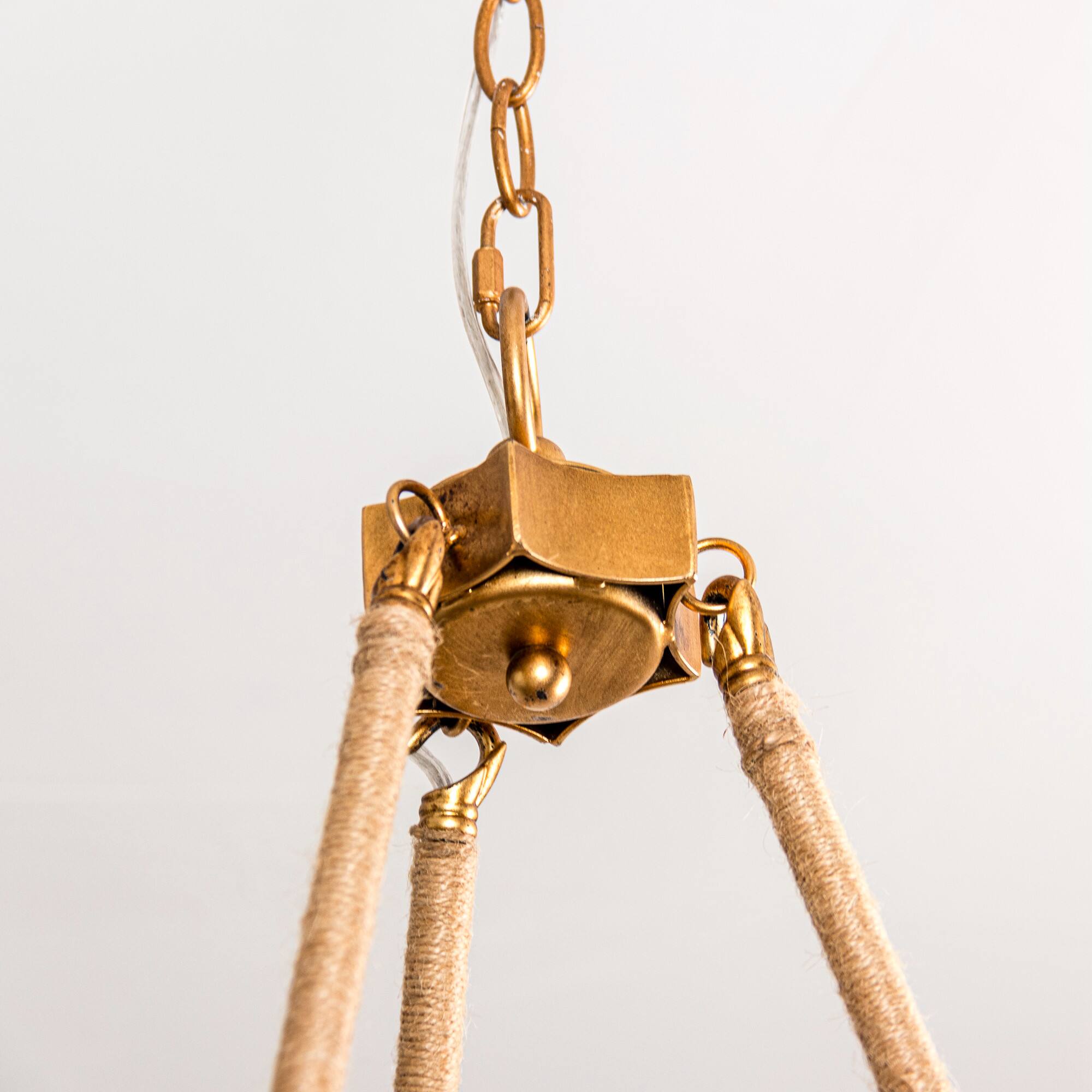 Alt View 1. Parrot Uncle - 28.7 in. 6-Light Bohemian Antique Gold Wagon Wheel Hemp Rope Chandelier - Antique Gold.