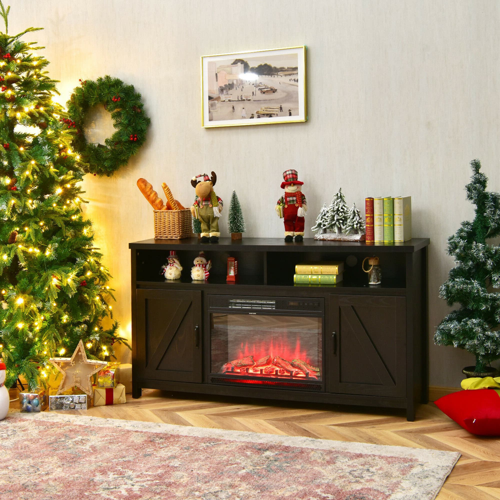 Alt View 2. Gymax - Gymax 59'' Fireplace TV Stand W/ 25'' 1350W Electric Fireplace Heater Black - Black.