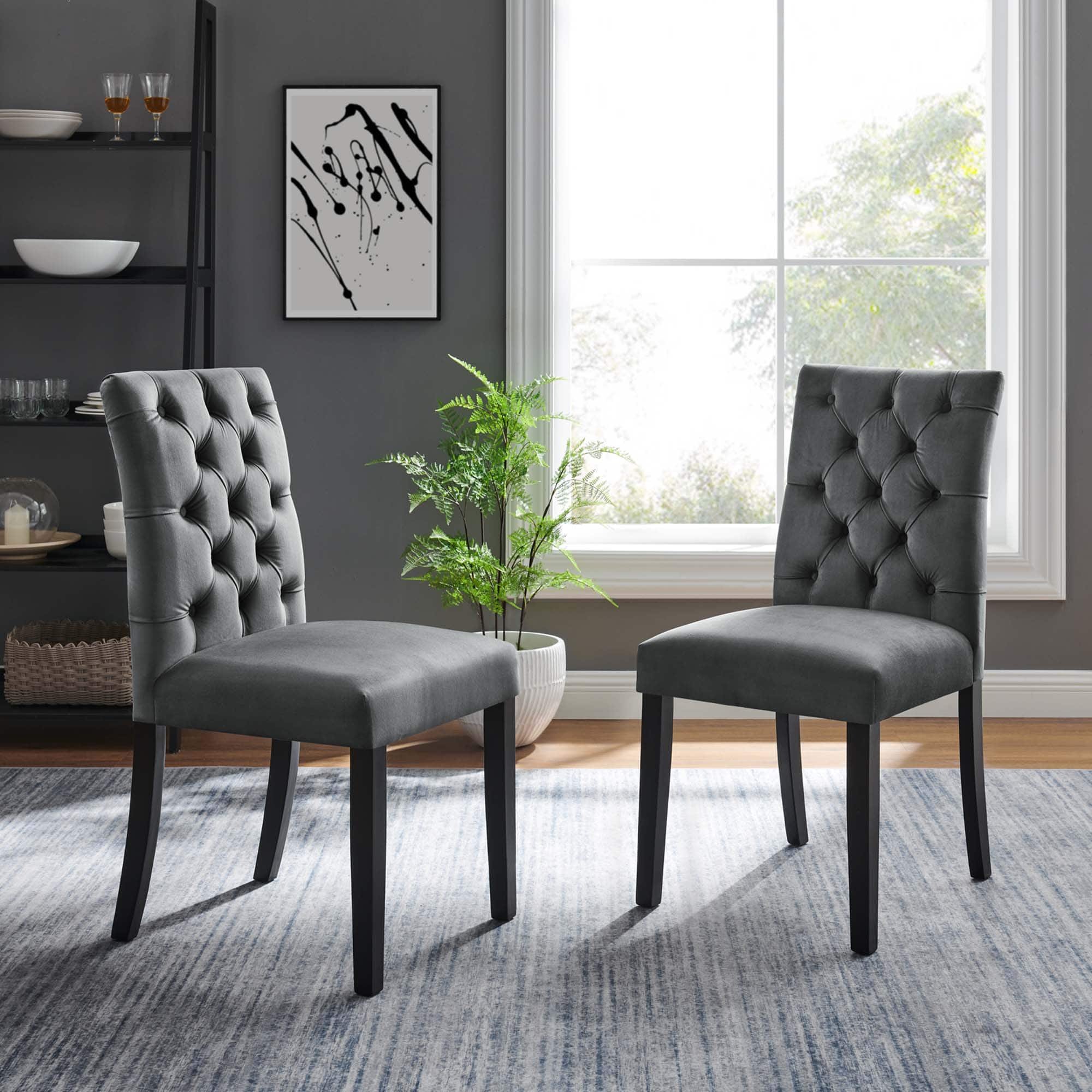 Duchess Performance Velvet Dining Chairs Set of 2 by Modway - Gray
