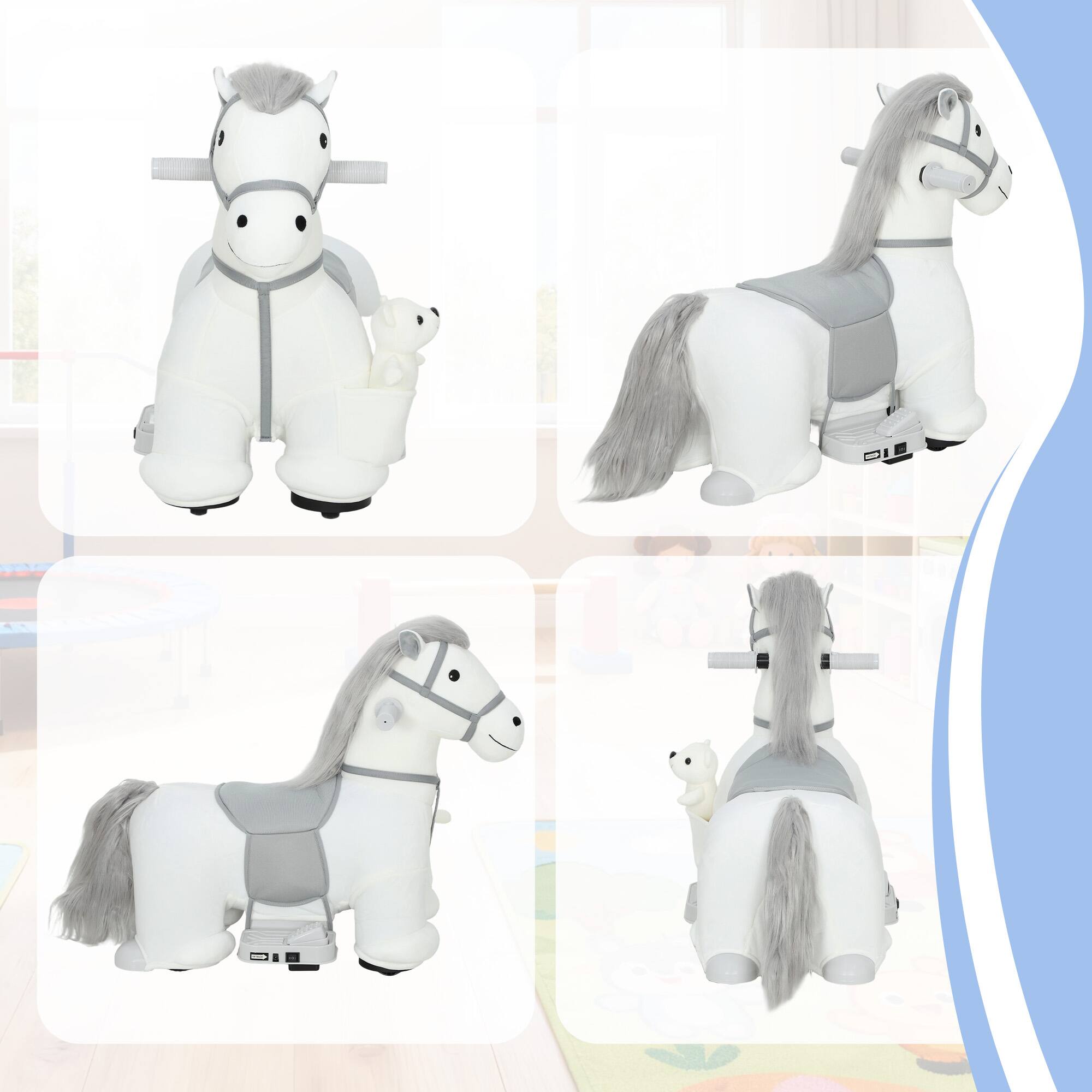 Alt View 7. Qaba - Ride On Horse, Battery Powered Ride on Toy, Electric Kids Riding Pony with Bear Toy - White.