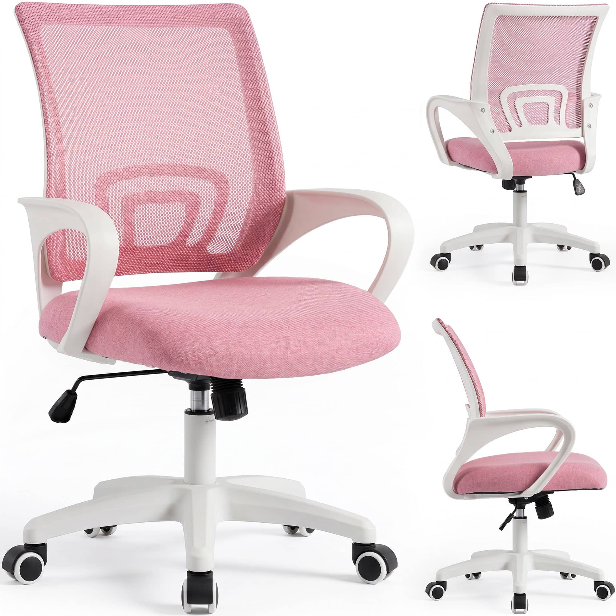 Celtoss - Ergonomic Office Chair, Mesh Desk Chair with Lumbar Support, Mid-Back, Adjustable Height & Swivel - Pink