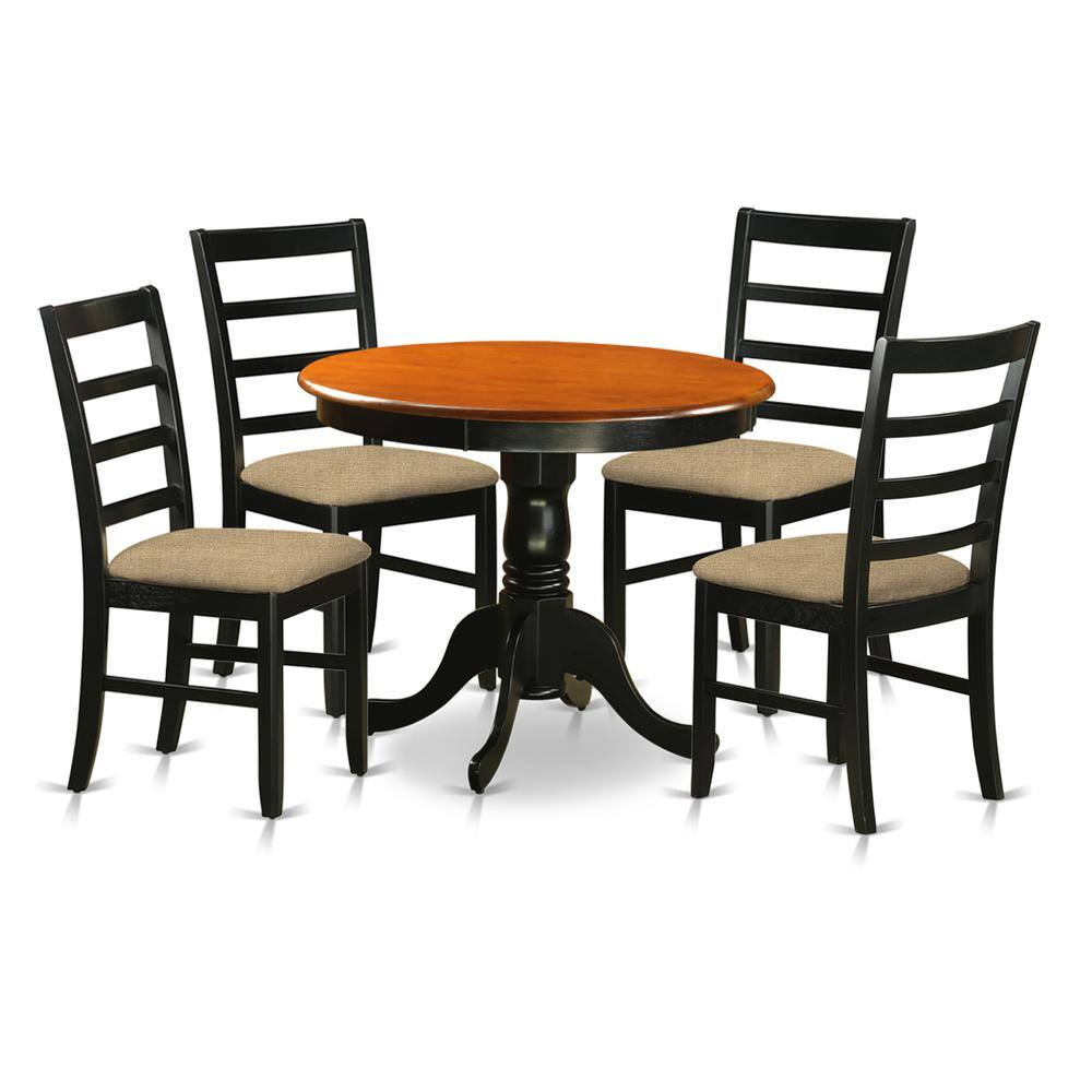 Back. East West Furniture - ANPF5-BLK-C Dining furniture set - 5 Pcs with 4 Linen Chairs in Black - Black & Cherry.