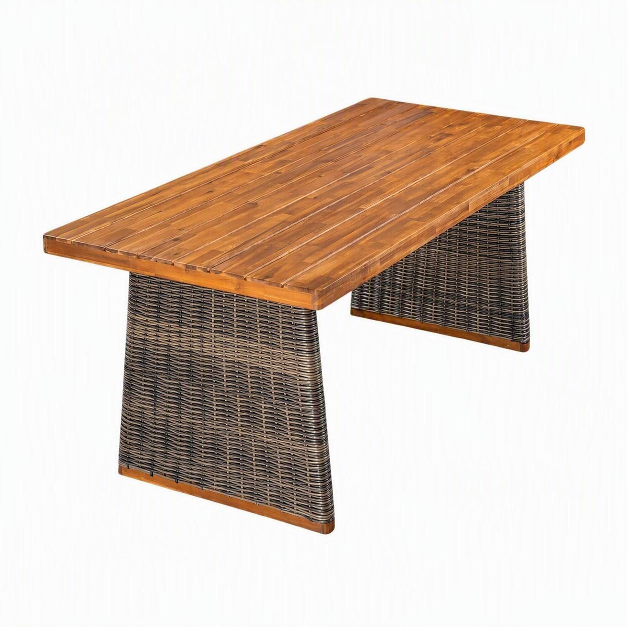 RYHNUYNE Rectangular Outdoor Dining Table With Acacia Wood Slat Top ...
