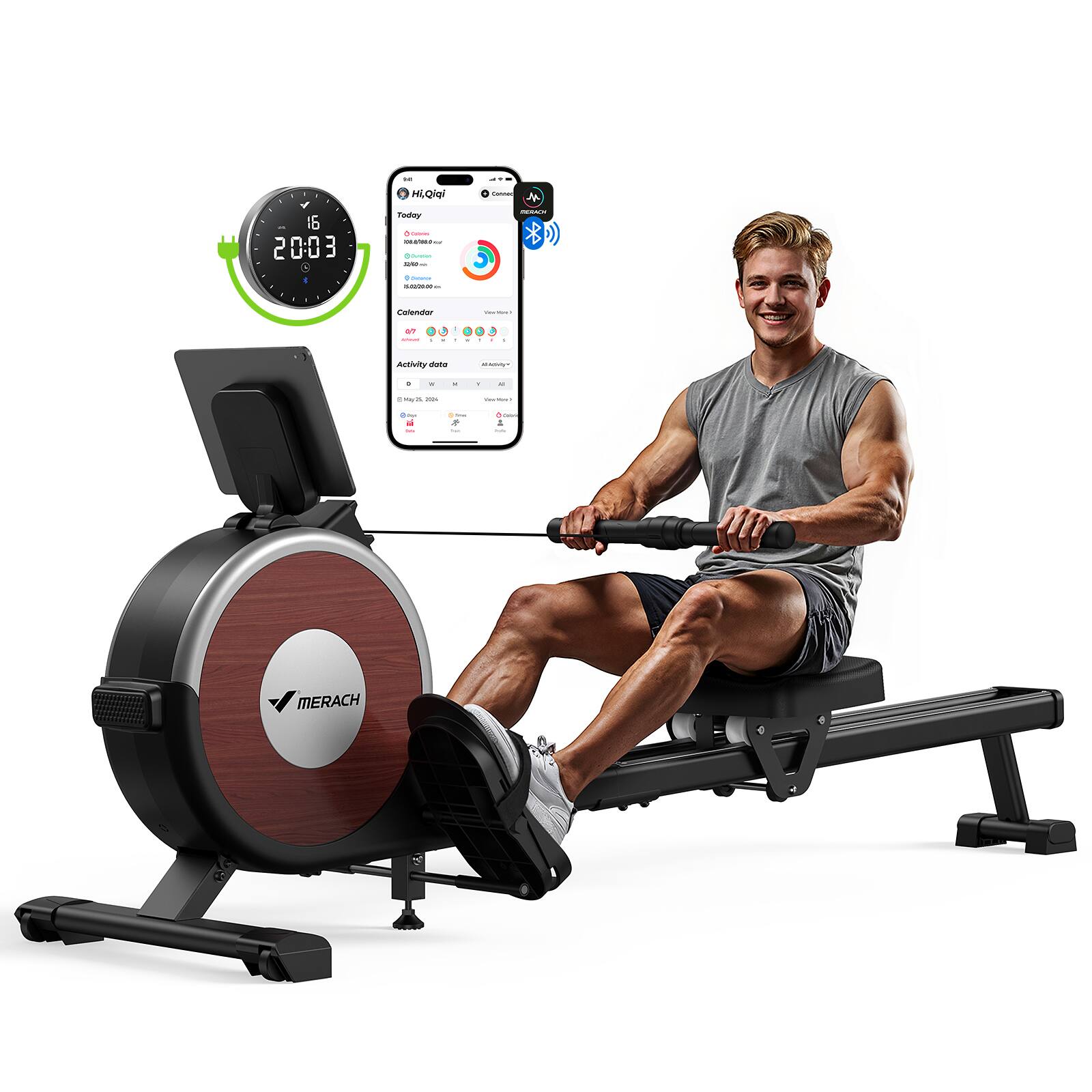 Angle. MERACH - MERACH Q1S Rowing Machine with 16 levels of Quiet Electromagnetic  Smart Auto Resistance 350 lbs Weight Capacity - Black.