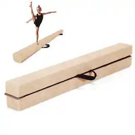 SlickBlue - Folding Balance Beam with Solid Wood Base and Anti-Slip Bottom for Training - Beige