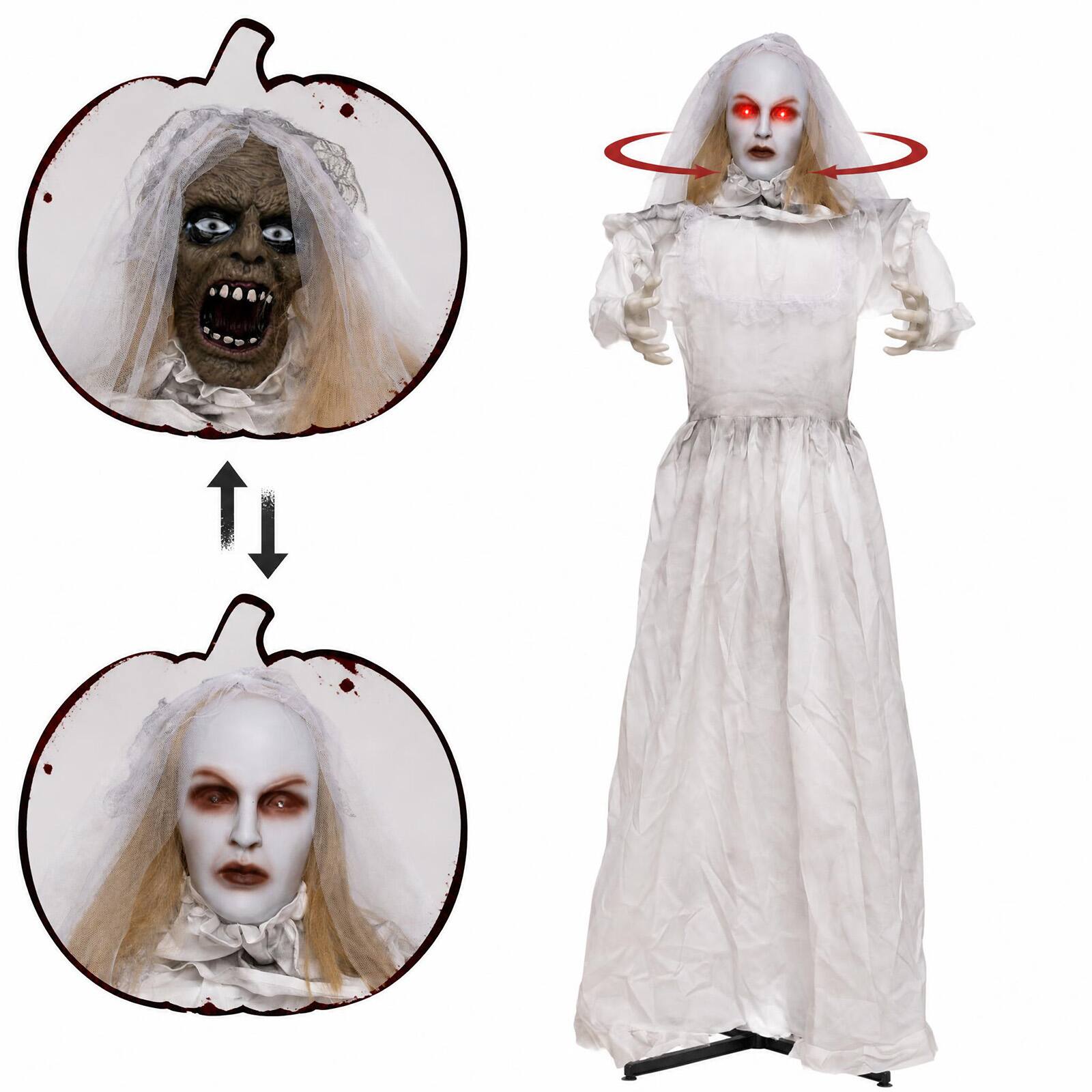 Alt View 1. Costway - Costway Life-size Bride-to-Hag Halloween Animatronics with Glowing Eyes, Creepy Sounds - White.