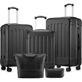 LUGGEX - 20" 24" 28" 5 Piece Hardside Suitcase Set with Wheels and TSA Approved - EX-Lite - Black