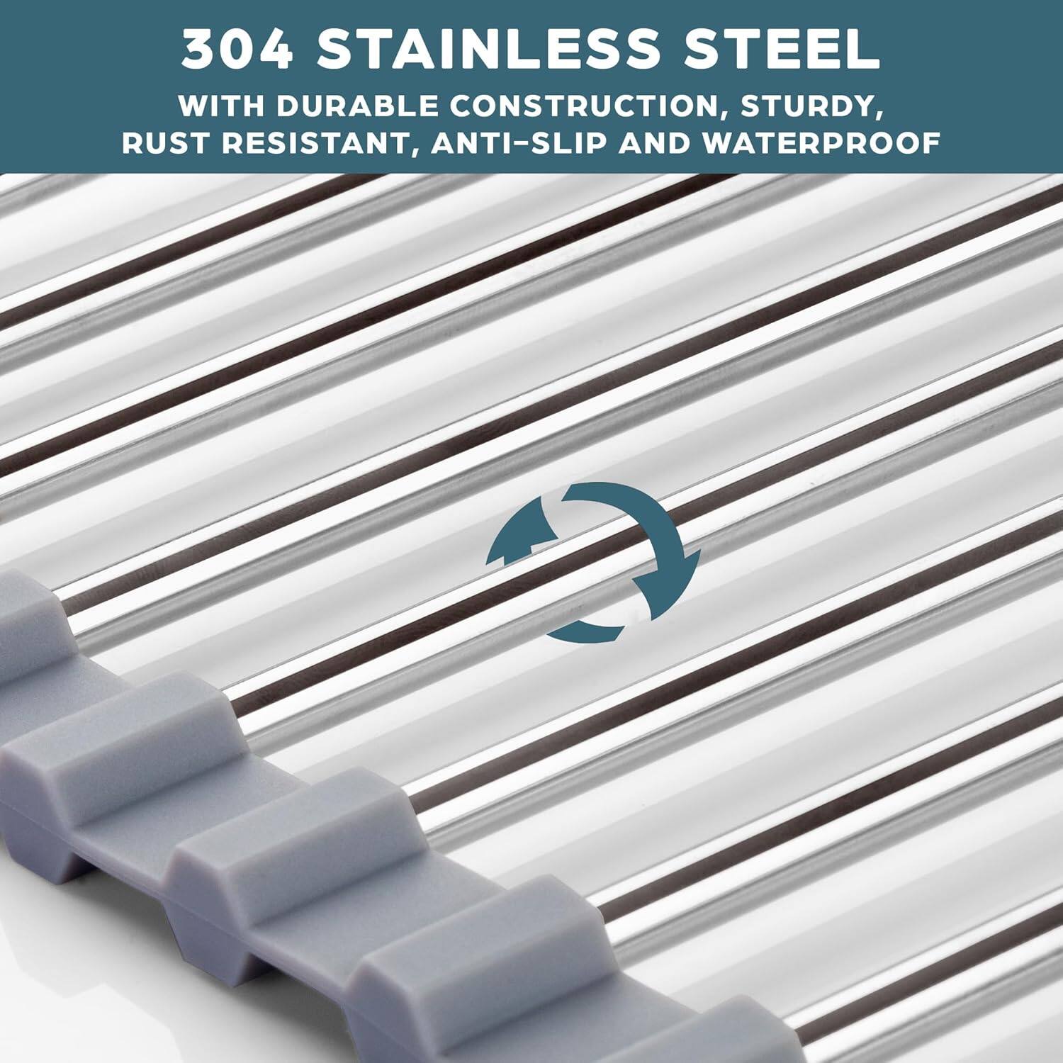 304 STAINLESS STEEL  
WITH DURABLE CONSTRUCTION, STURDY, RUST RESISTANT, ANTI-SLIP AND WATERPROOF
