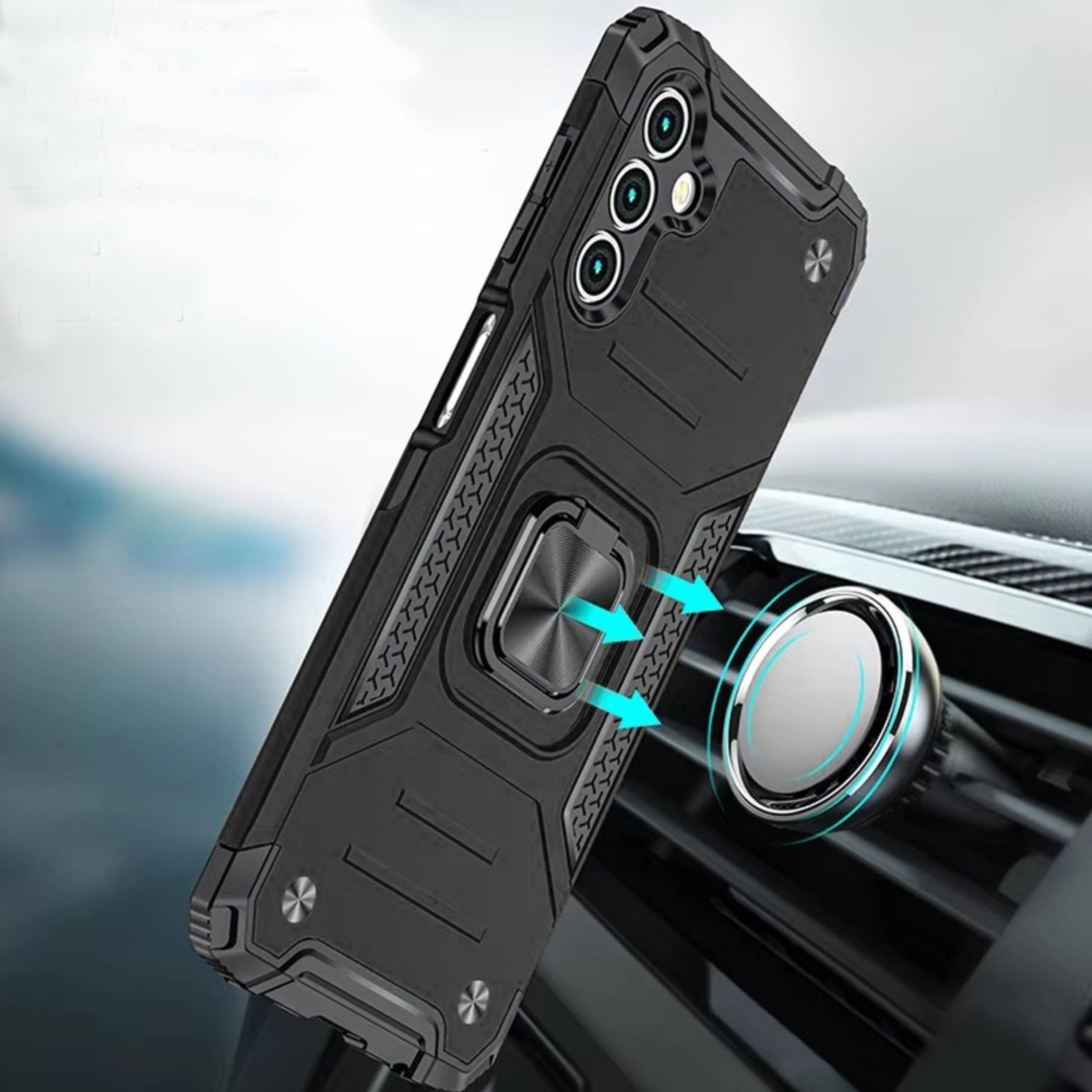 Left. Kitcheniva - Shockproof Robust Magnetic Stand Phone Case With Tempered Glass For Samsung Galaxy A36/A56 Black - Black.