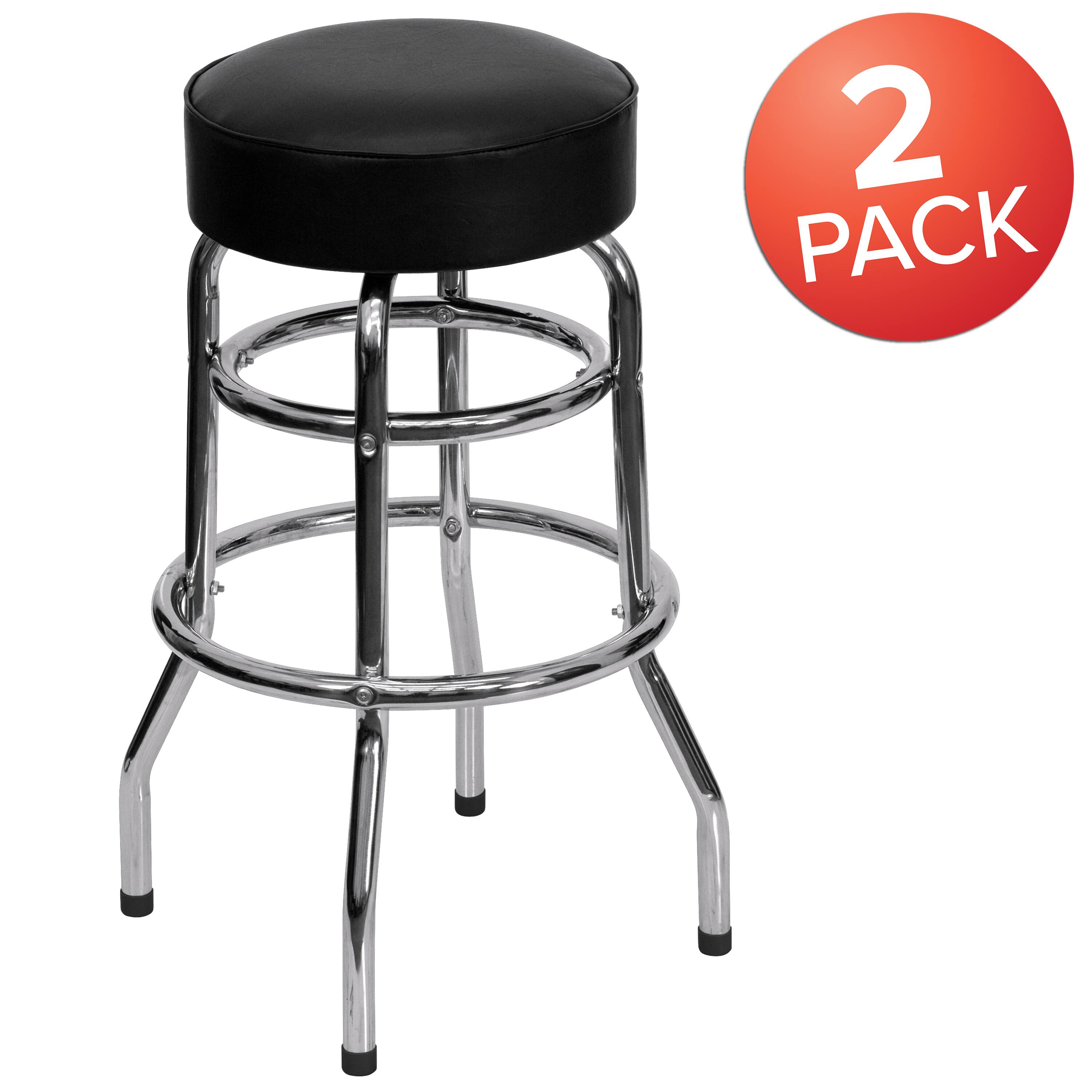 Alt View 2. Emma + Oliver - 2 Pack Double Ring Chrome Barstool - Black.
