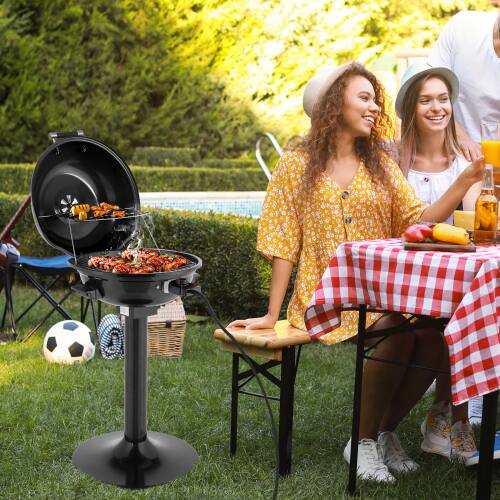 Alt View 8. Winado - 20in Portable Electric Grill Steel Barbecue with Stand 2-Layer 1600W Column Type Rack for Garden Outdoor Camping Party - Black.