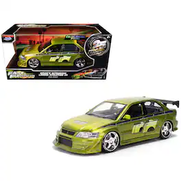 Brian's Mitsubishi Lancer Evolution VII Green Color Brush Finish "25 Years of Fast & Furious" 1/24 Diecast Model by Jada