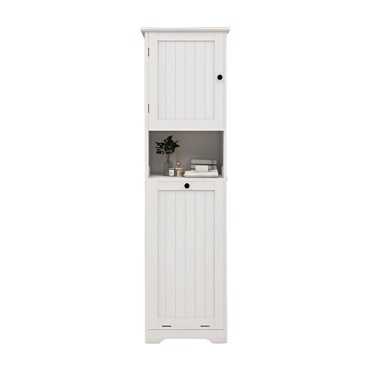 Front. SlickBlue - One-Compartment One-Door Tilt-Out Laundry Sorter Cabinet - White.