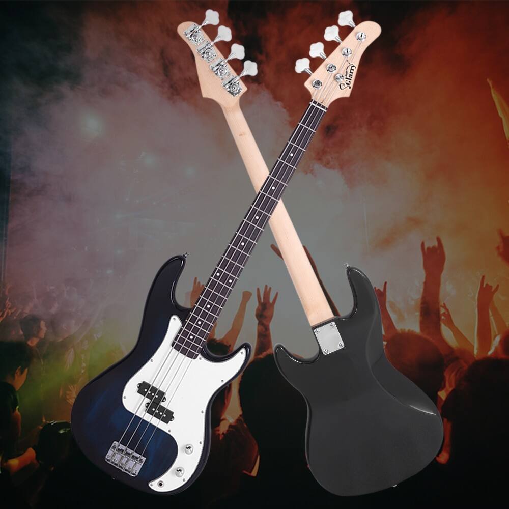 Back. Winado - Full Size Electric Bass Guitar Beginner Kit 4 String Exquisite Basswood Bass with 20W AMP, Cable, Strap, Bag and Accesso.