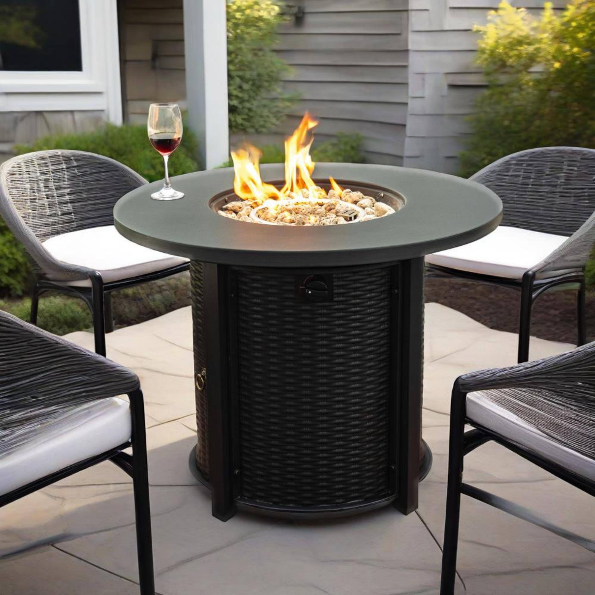 Alt View 1. APRILSOUL - 32 inch Propane Gas Fire Pit Table 50000 BTU Round Steel Fire Pit for Outside Patio Deck Garden Courtyard Black - Black.