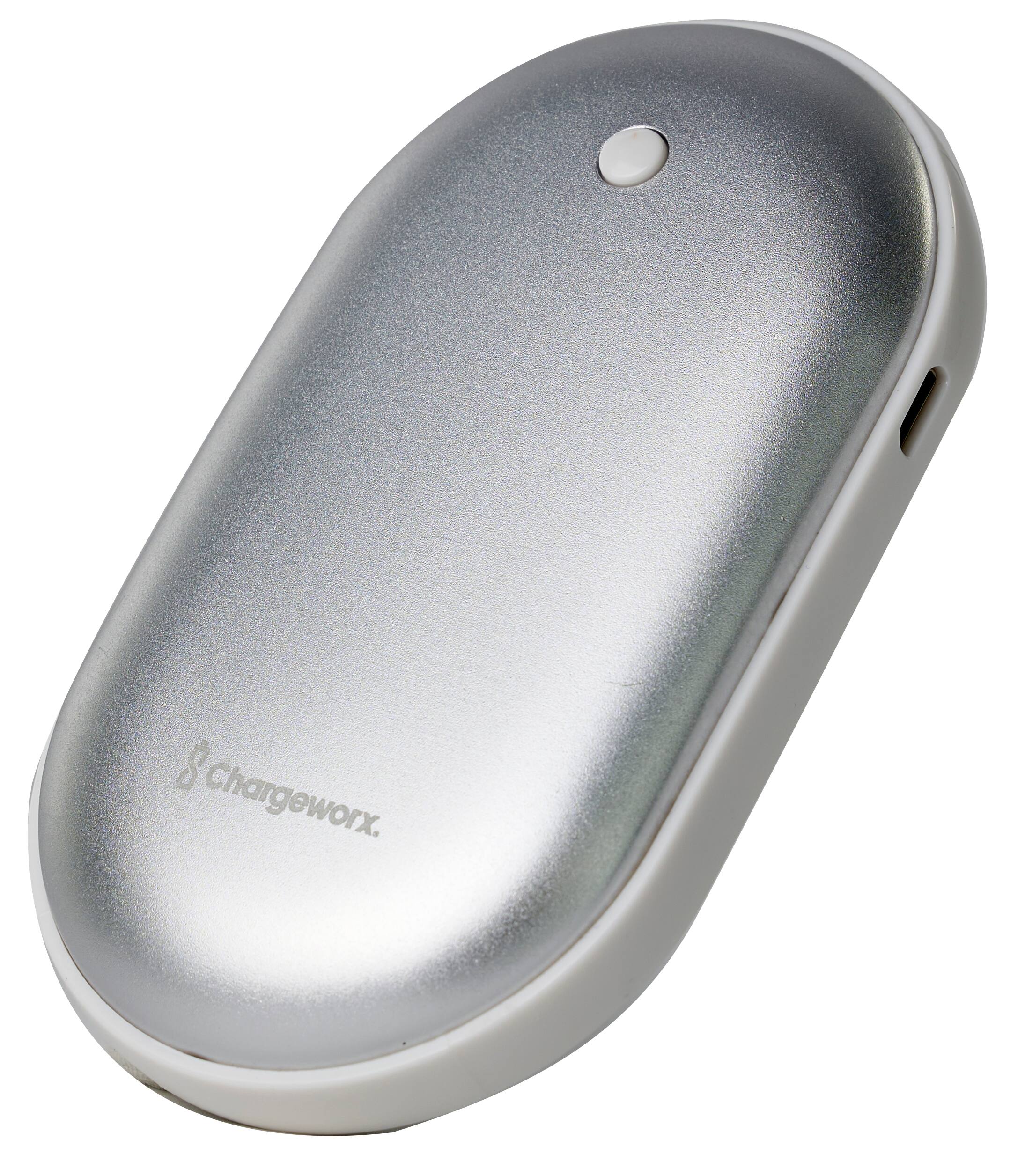 Front. Chargeworx - 5000 mAh Hand Warming Power Bank - Silver.