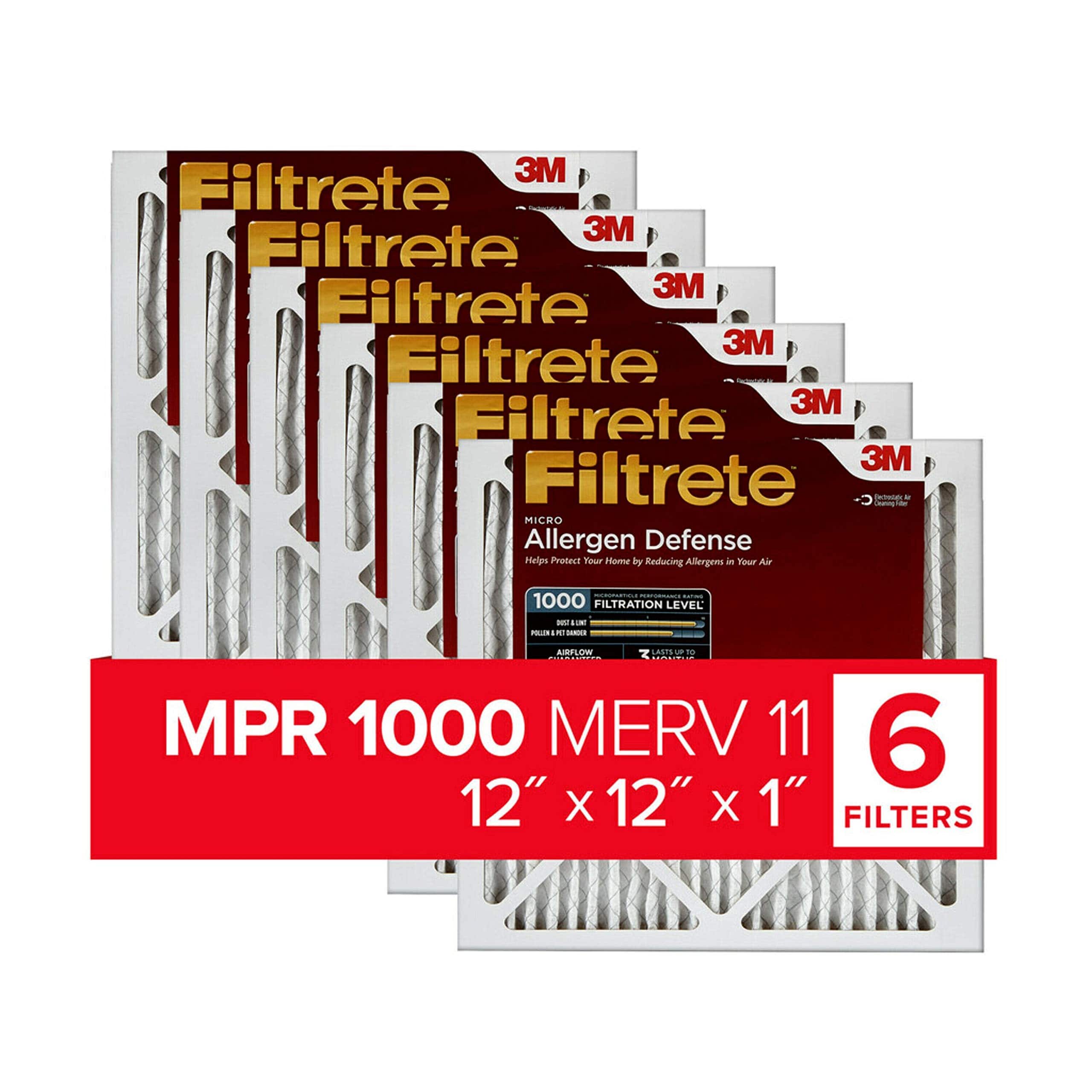 Amber Sporting Goods - Filtrete 12x12x1, AC Furnace Air Filter, MPR 1000, Micro Allergen Defense, 6-Pack