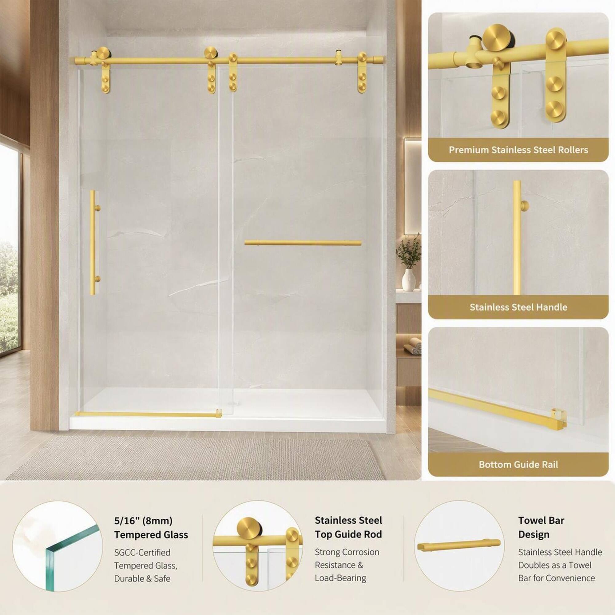 RYHNUYNE 56 60 In X 66 In H Frameless Sliding Bathtub Door, 5/16 In ...