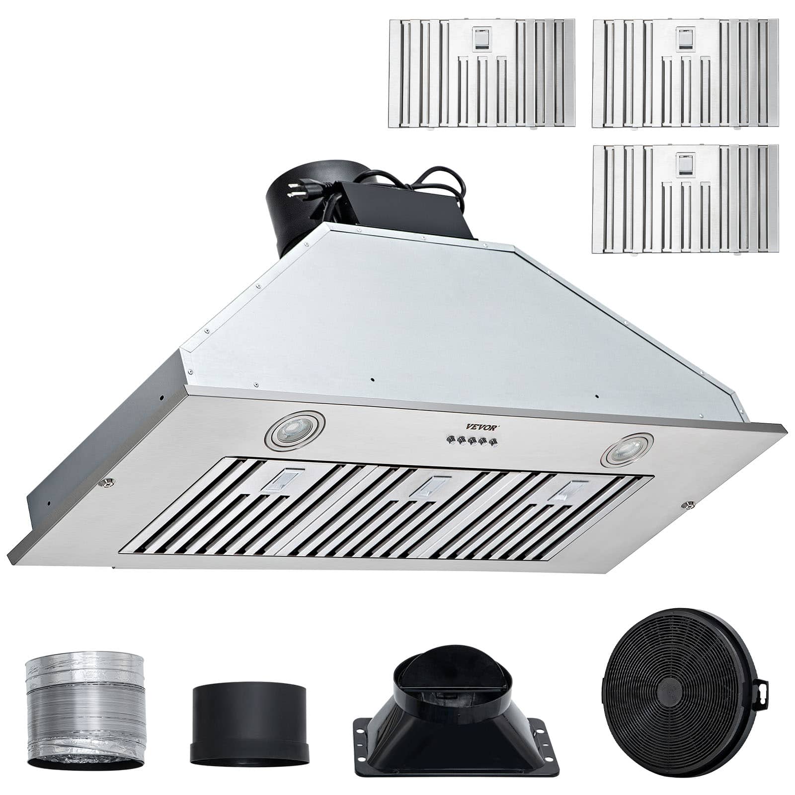 VEVOR - 12 inches - Convertible & Recirculating - Range Hood Insert - Silver