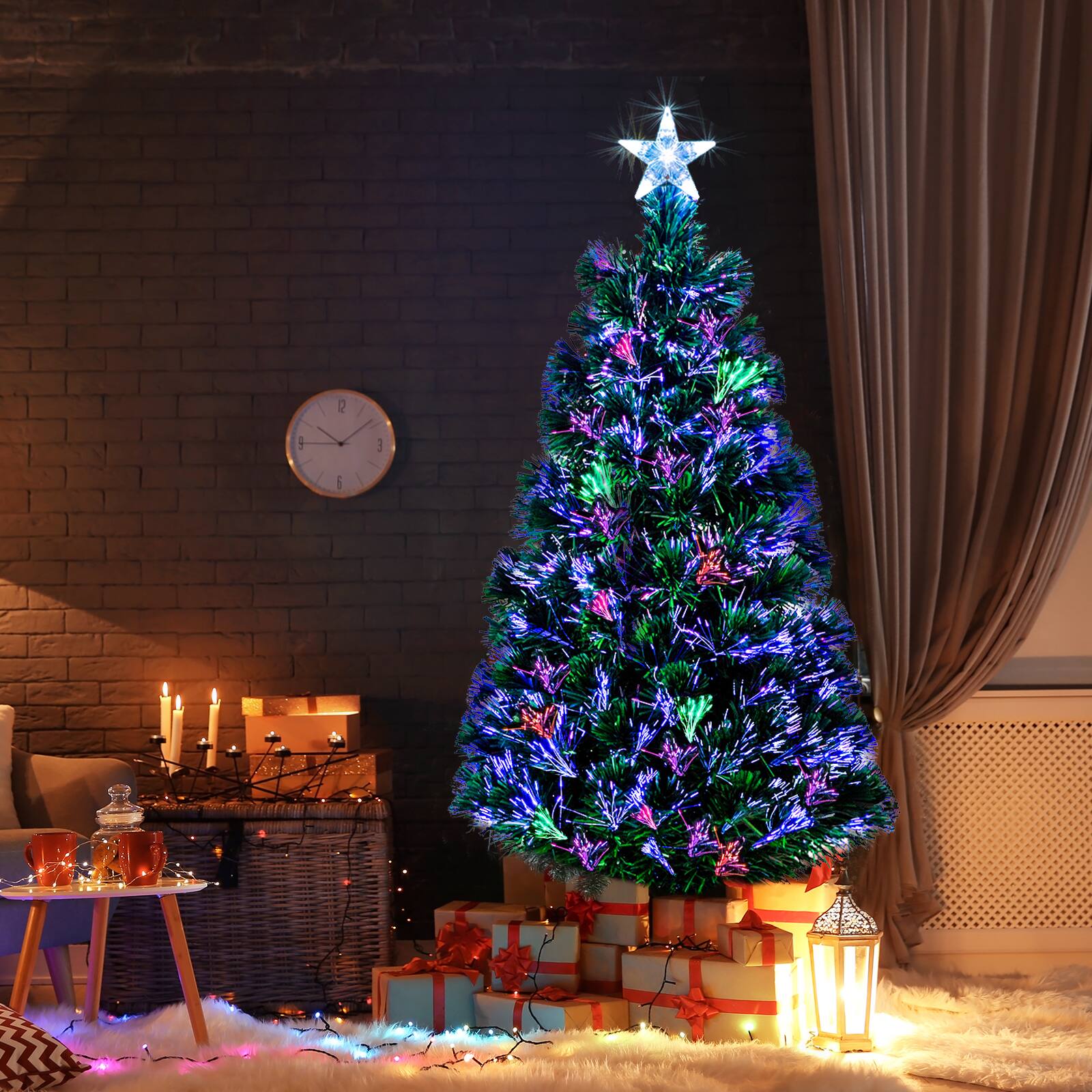 Alt View 6. VAVSEA - 6ft Top With Stars PVC Material Fiber Optics 230 Branches Christmas Tree Green - Green.