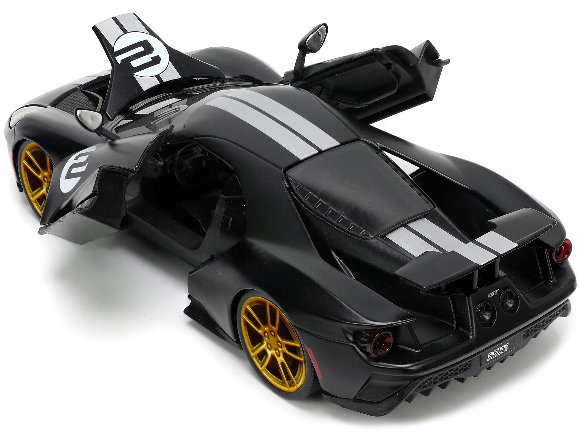 Alt View 2. Jada - 2017 Ford GT #2 Matt Black with Silver Stripes and Gold Wheels "Bigtime Muscle" Series 1/24 Diecast Model Car by Jada.