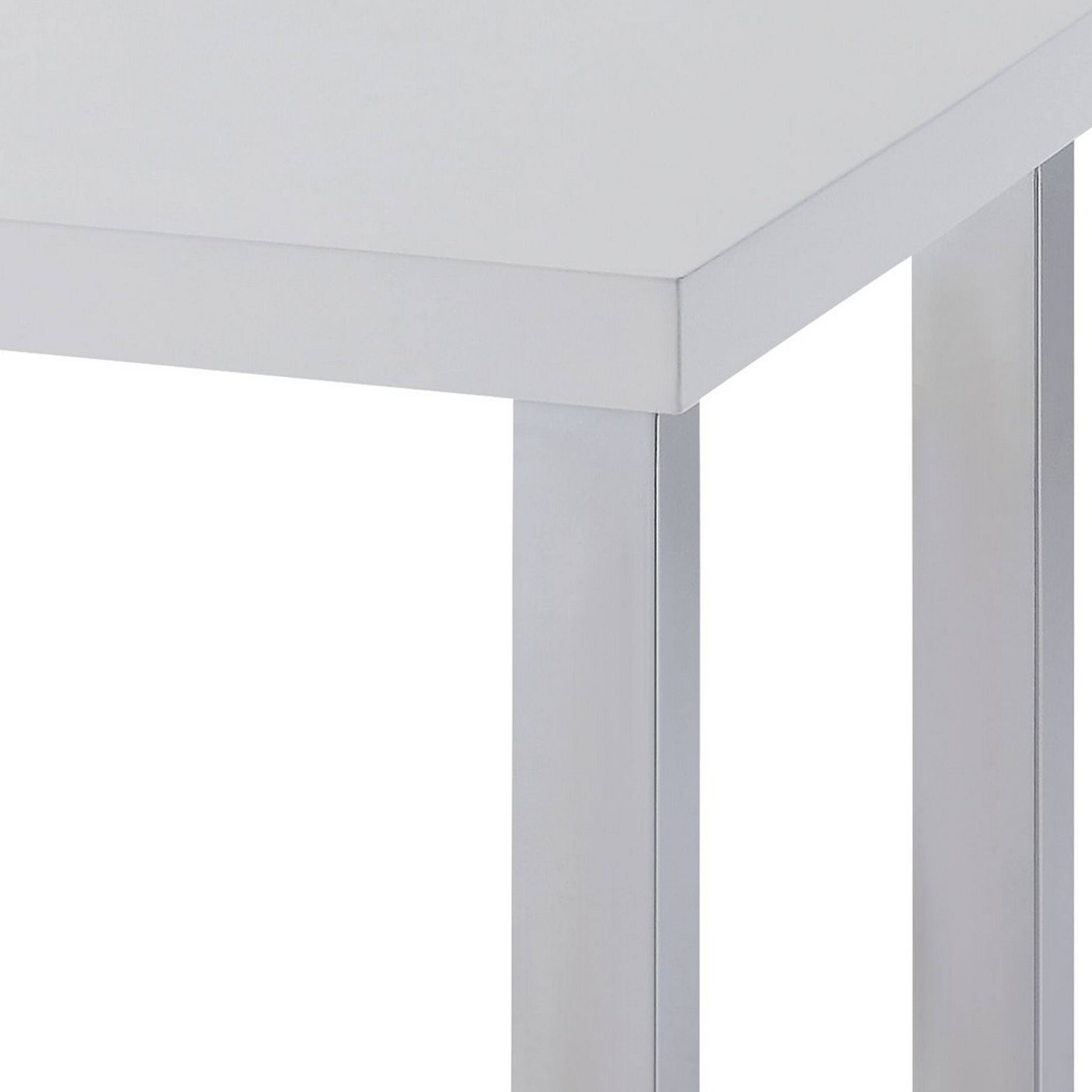 Alt View 2. Manhattan Lane - Square Wooden End Table with Straight Metal Legs - White and Chrome.