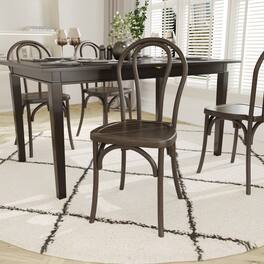 Emma + Oliver - Hensler Weather-Resistant Wood Look Stackable Resin Thonet Chair for Indoor/Outdoor Use - Dark Brown
