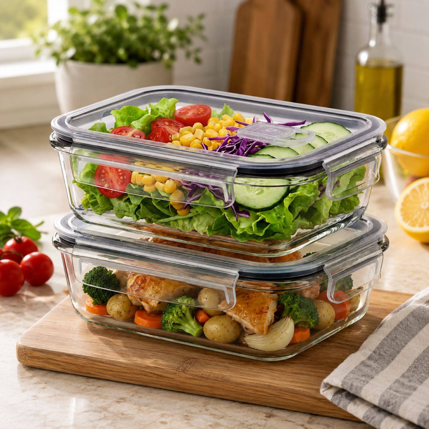 Left. Sorbus - Sorbus Glass Food Storage Containers with Air Steam Vent, Airtight Locking Lids - 2-Pack.