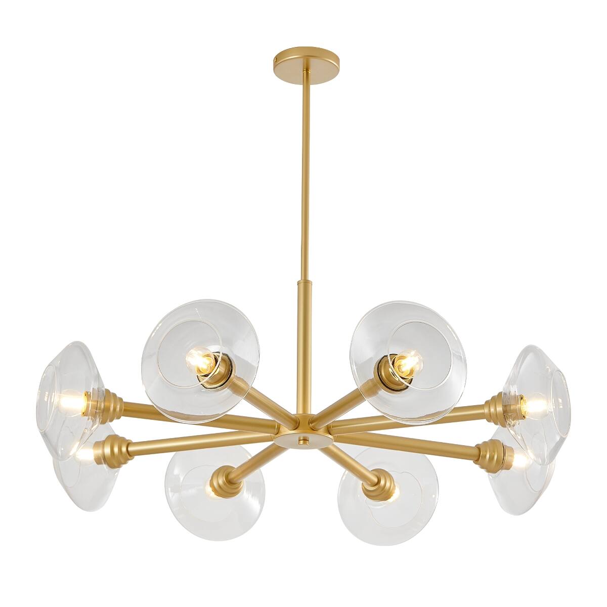 Alt View 8. Loheer - Loheer 36 inch Gold Sputnik Chandelier Eight Light Mid Century Modern Pendant with Clear Glass Shades.