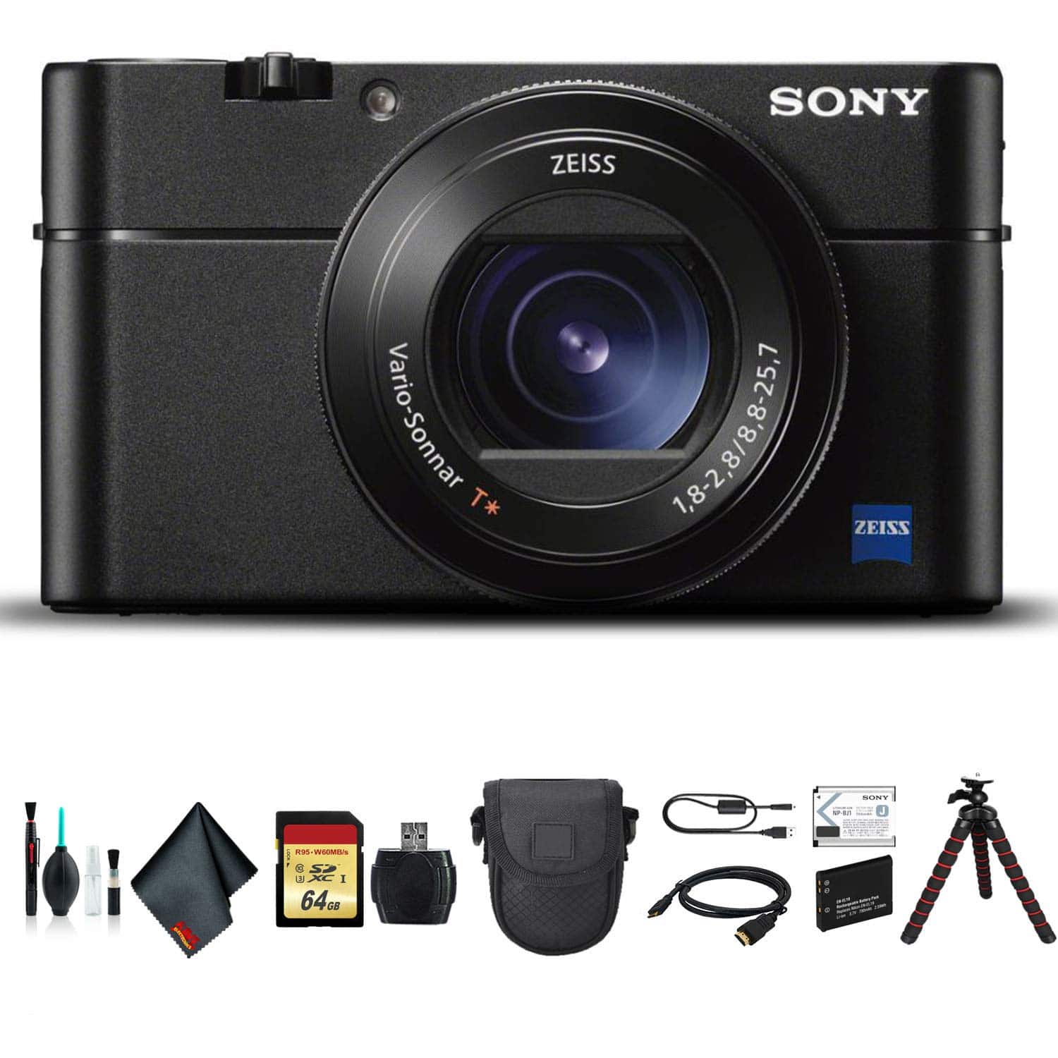 Sony - Cyber-shot DSC-RX100 VA Camera DSC-RX100M5A/B With Soft Bag, Tripod, Additional Battery, 64GB Memory Card, Card Rea