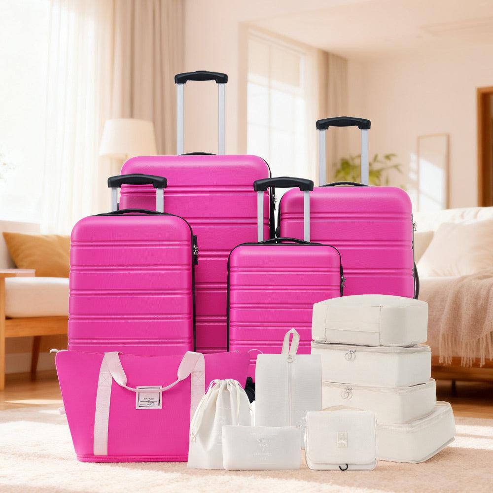 Angle. BreeBe - Hardshell Luggage Sets 4 pcs + Bag Spinner Suitcase with TSA Lock Lightweight-16'+20'+24'+28' Luggages - Pink.