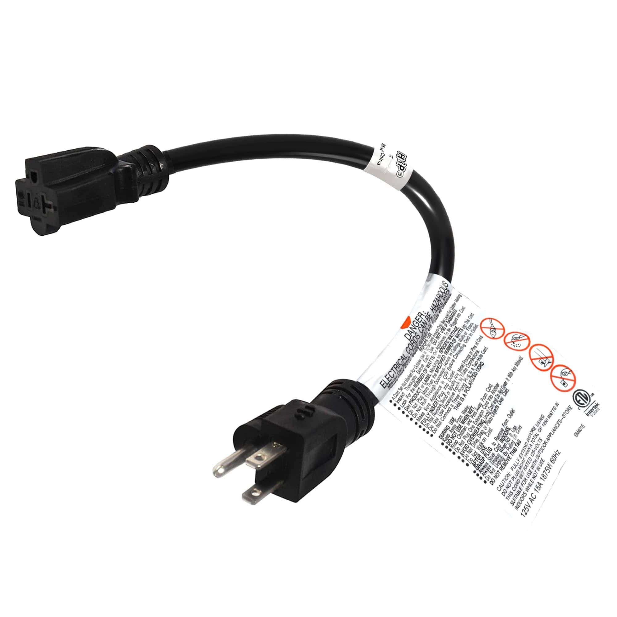 HQRP - 1 ft 12 AWG Heavy Duty NEMA 5-15P to 5-20R T-Blade Adapter Cord, ETL Listed - Black price history on PriceWatchPro
