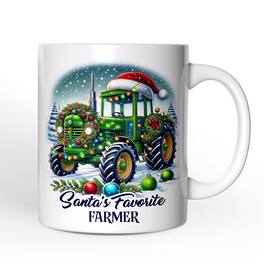OrnamentallyYou - Santa's Favorite Farmer Mug, Christmas Green Tractor Gift - White