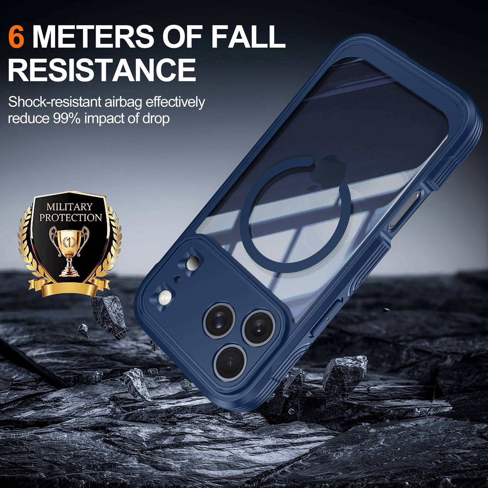 6 METERS OF FALL RESISTANCE  
Shock-resistant airbag effectively reduce 99% impact of drop  
MILITARY PROTECTION