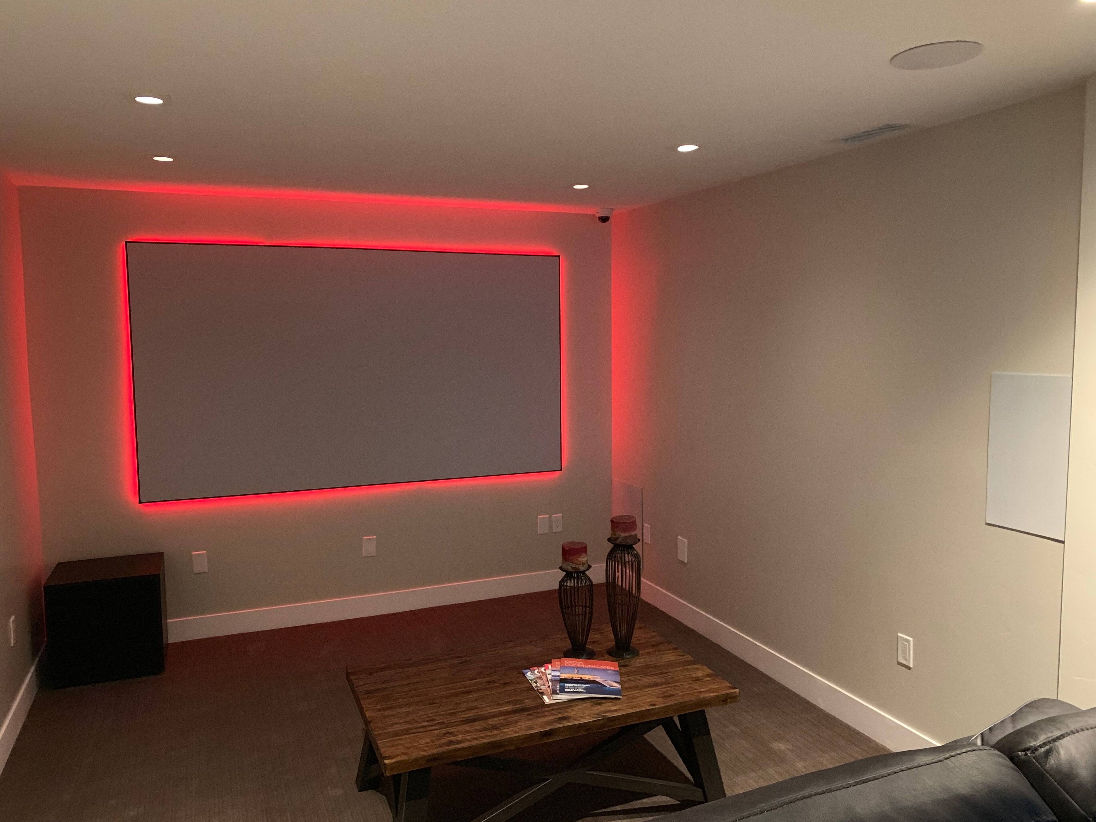 Left. Elite Screens - EPV Screens AcousticPro 4K eFinity, 110" Diag, 16:9, Acoustically Transparent Fixed Frame Screen, LED Backlight - White.